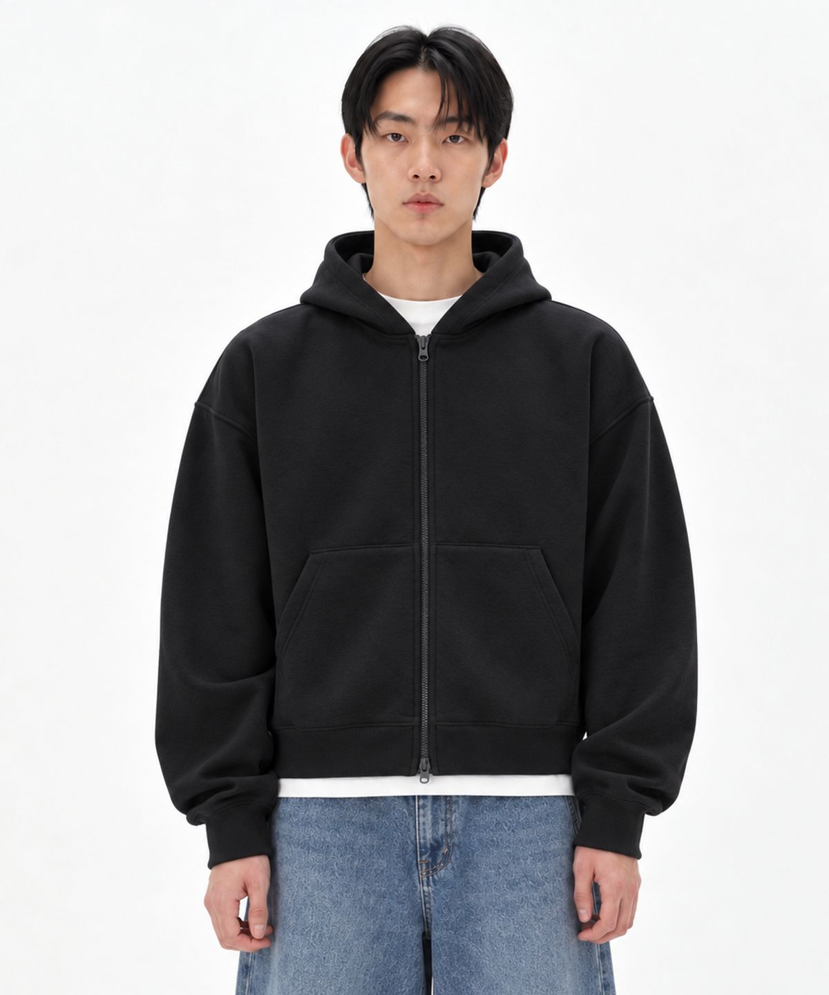 언아웃핏(AOTT) 세미 크롭핏 후드집업 2COLOR