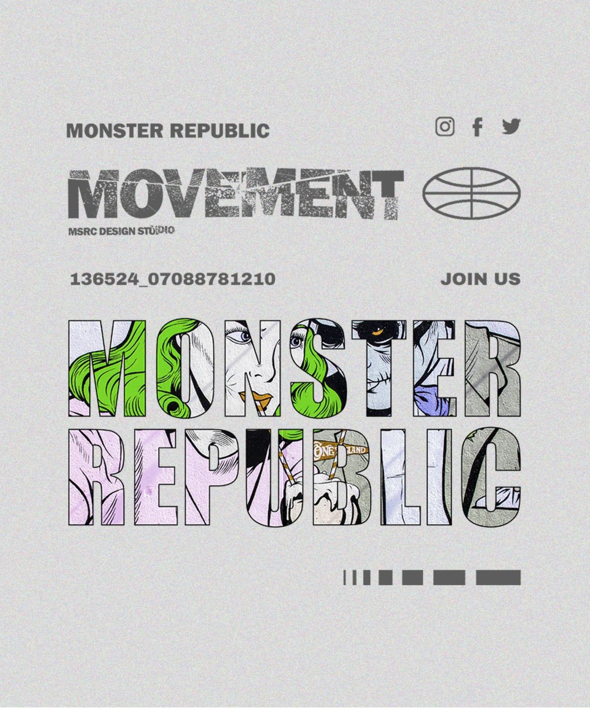 몬스터리퍼블릭(MONSTER REPUBLIC) 팝아트 그린 오버핏 맨투맨 그레이