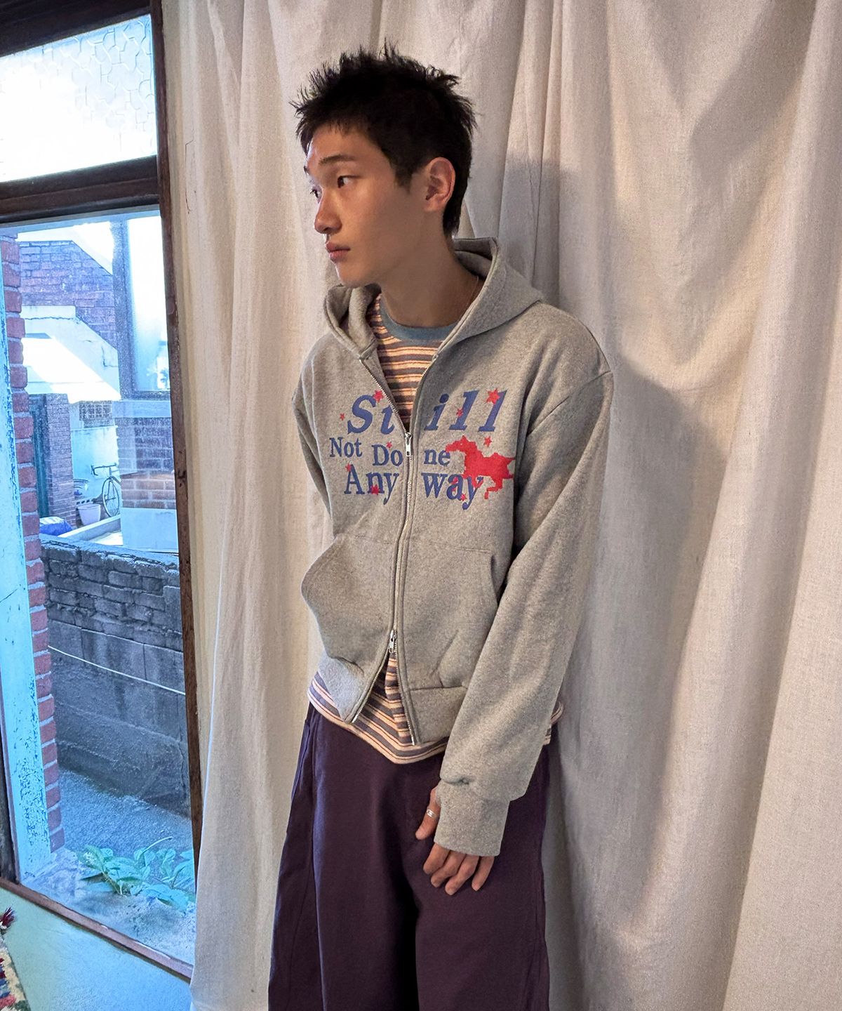 노디(NODI) 스틸 낫 후드 집업 멜란지 그레이