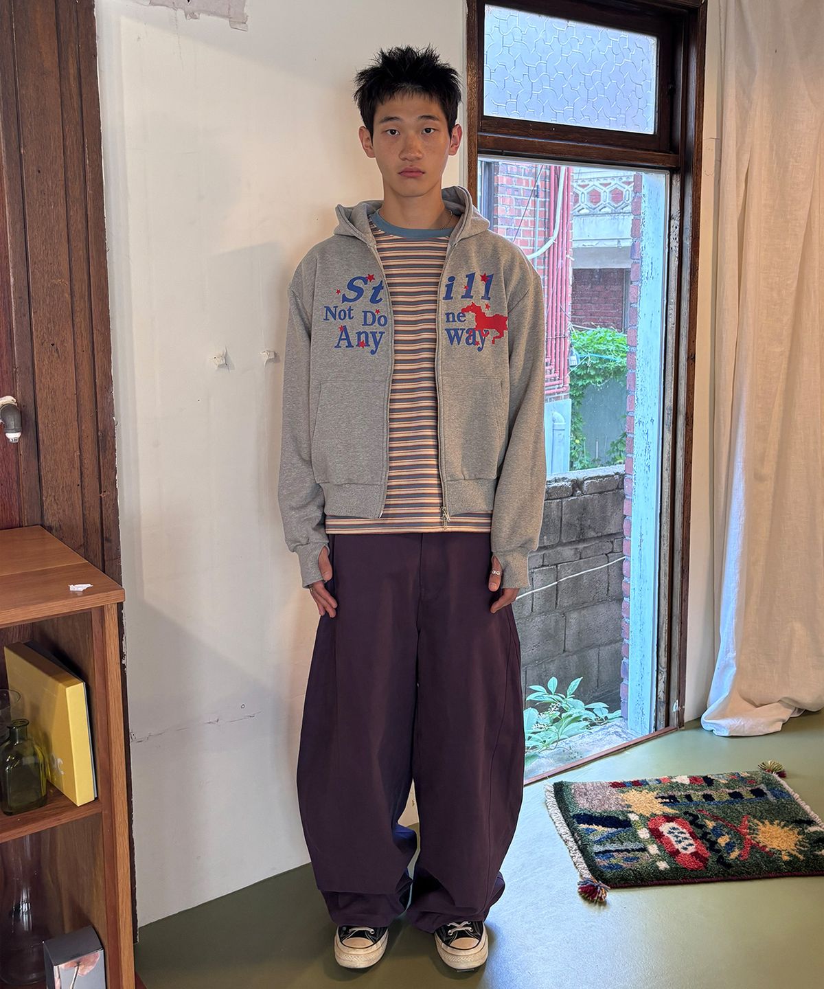 노디(NODI) 스틸 낫 후드 집업 멜란지 그레이