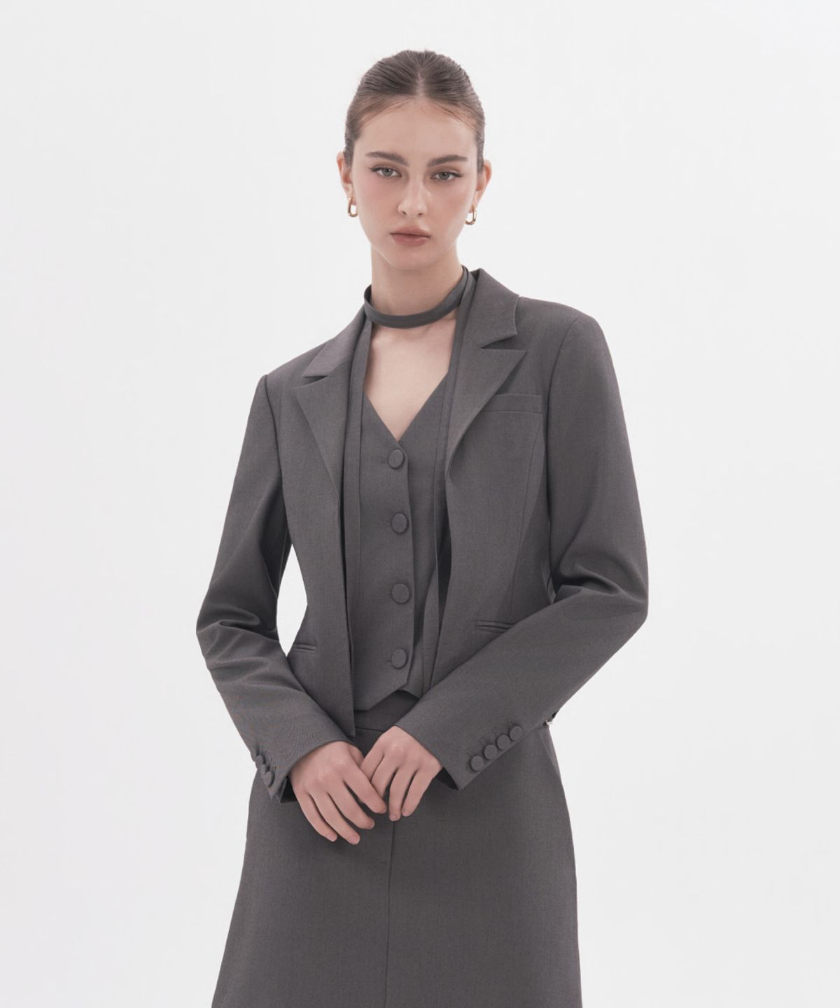 마우솔레움(MAU SOLEUM) Layered Tailored Vest Jacket - Grey