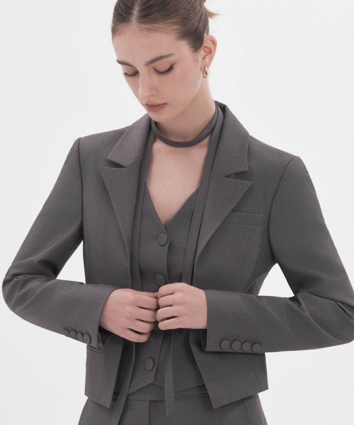 마우솔레움(MAU SOLEUM) Layered Tailored Vest Jacket - Grey