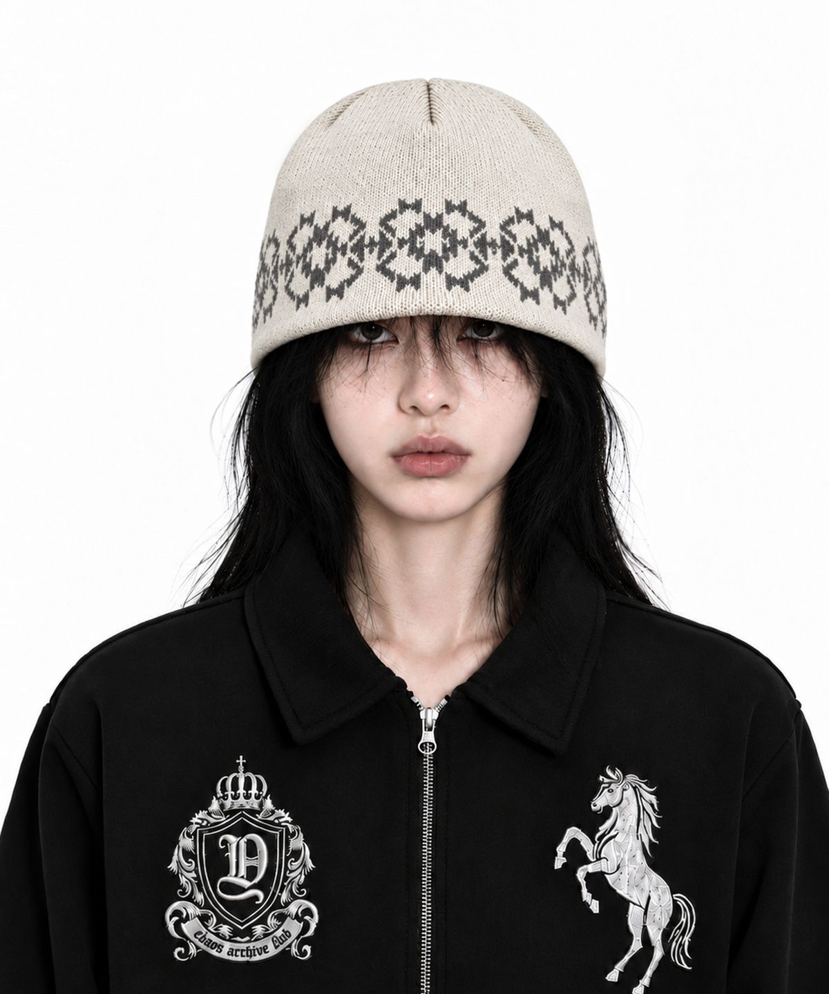 아이돈워너셀(IDWS) Ethnic Jacquard Maxi Beanie Ivory