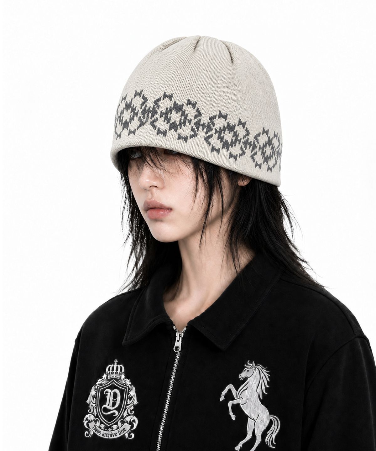 아이돈워너셀(IDWS) Ethnic Jacquard Maxi Beanie Ivory