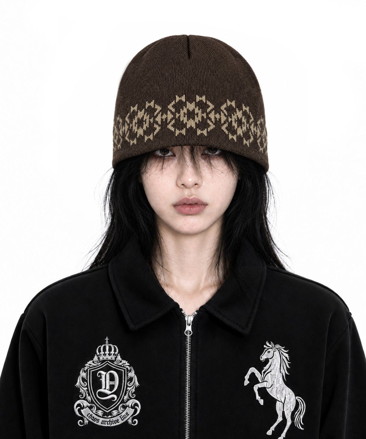 아이돈워너셀(IDWS) Ethnic Jacquard Maxi Beanie Brown