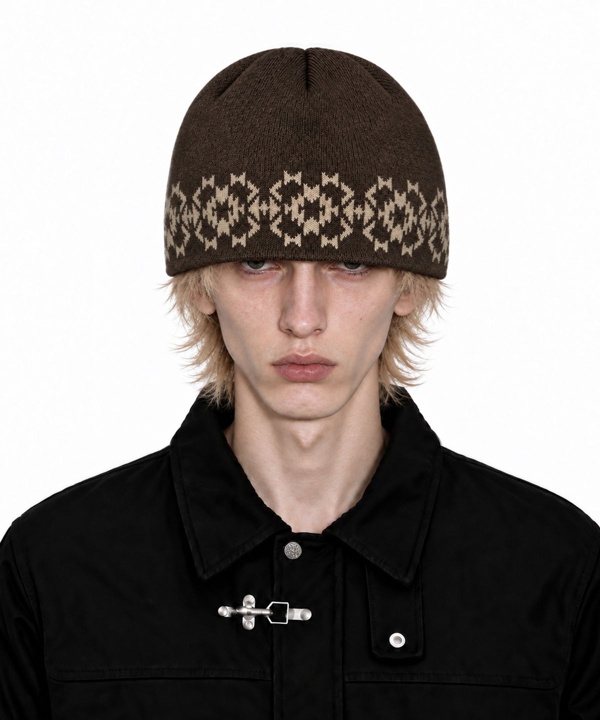 아이돈워너셀(IDWS) Ethnic Jacquard Maxi Beanie Brown