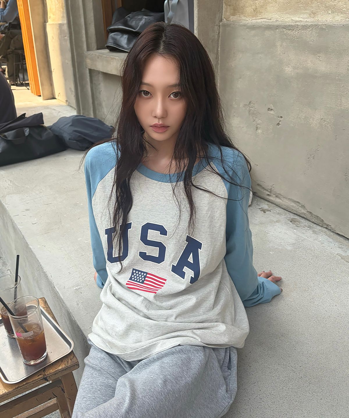 바니쉬먼트(VANISHMENT) USA raglan long tee_sky blue