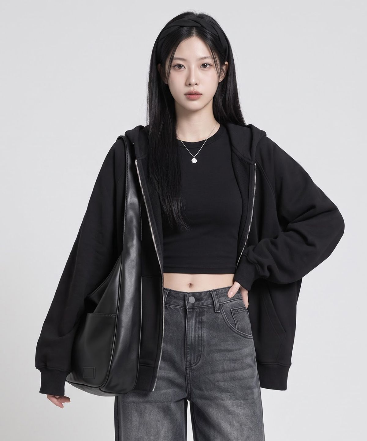 메종니아트(MAISON DE NEART) [남녀공용] 레글런 기모 투웨이 지퍼 후드집업 (Black)