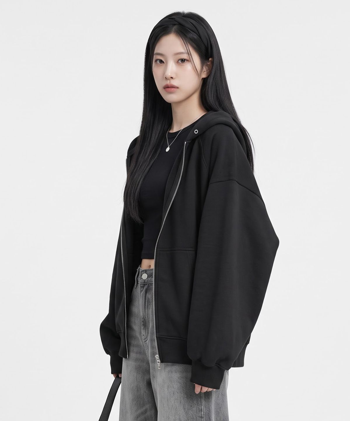 메종니아트(MAISON DE NEART) [남녀공용] 레글런 기모 투웨이 지퍼 후드집업 (Black)