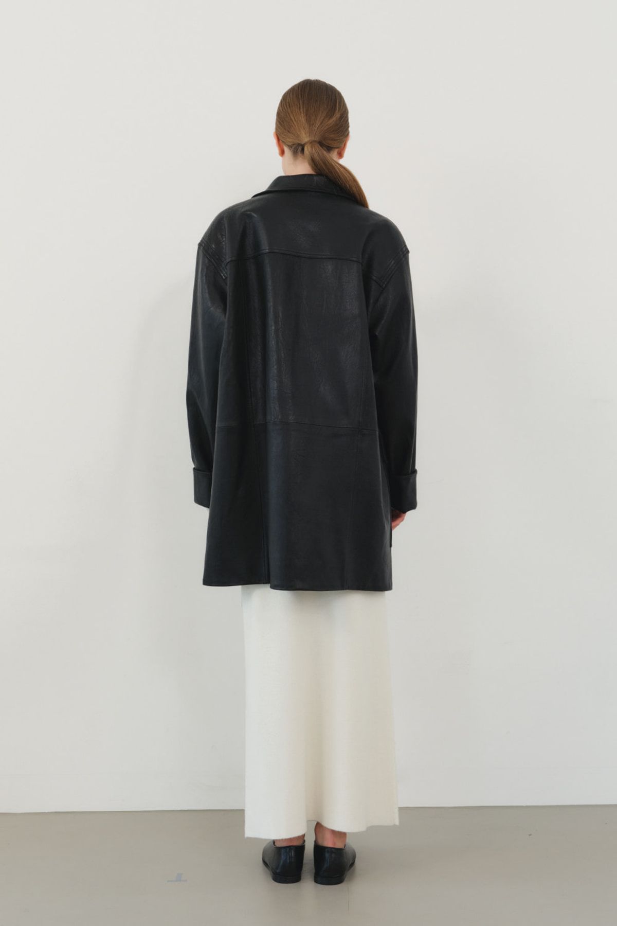 쿠메(KUMÉ) Nappa Lambskin Car Coat,  Black