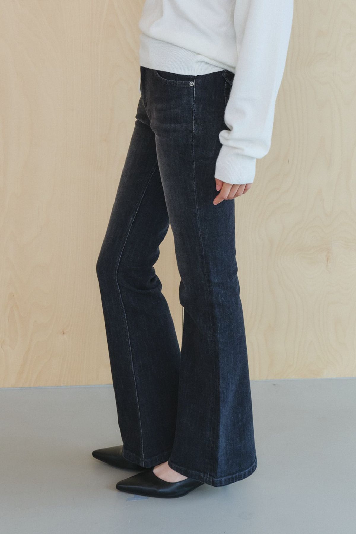 쿠메(KUMÉ) Washed Slim Stretch Bootcut Pants, Black