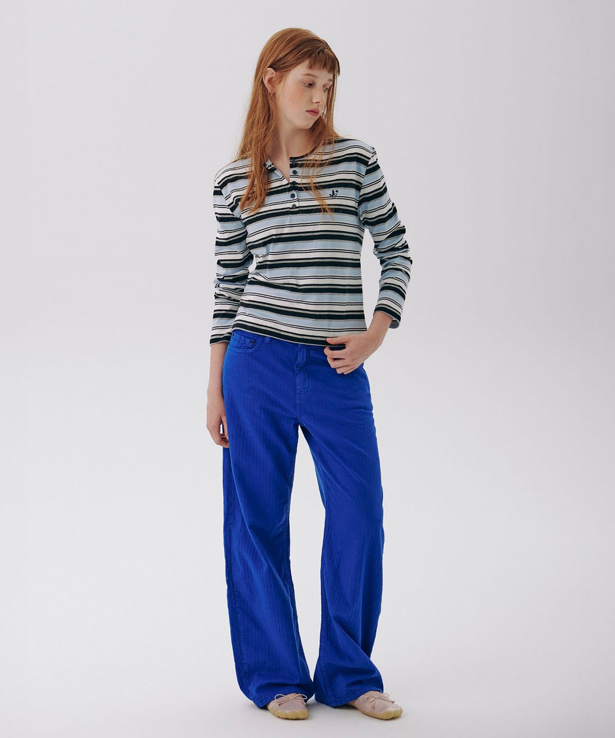 준준스페이스(JUNEJUNE SPACE) Stripe Henley Neck Tee_Sky Blue