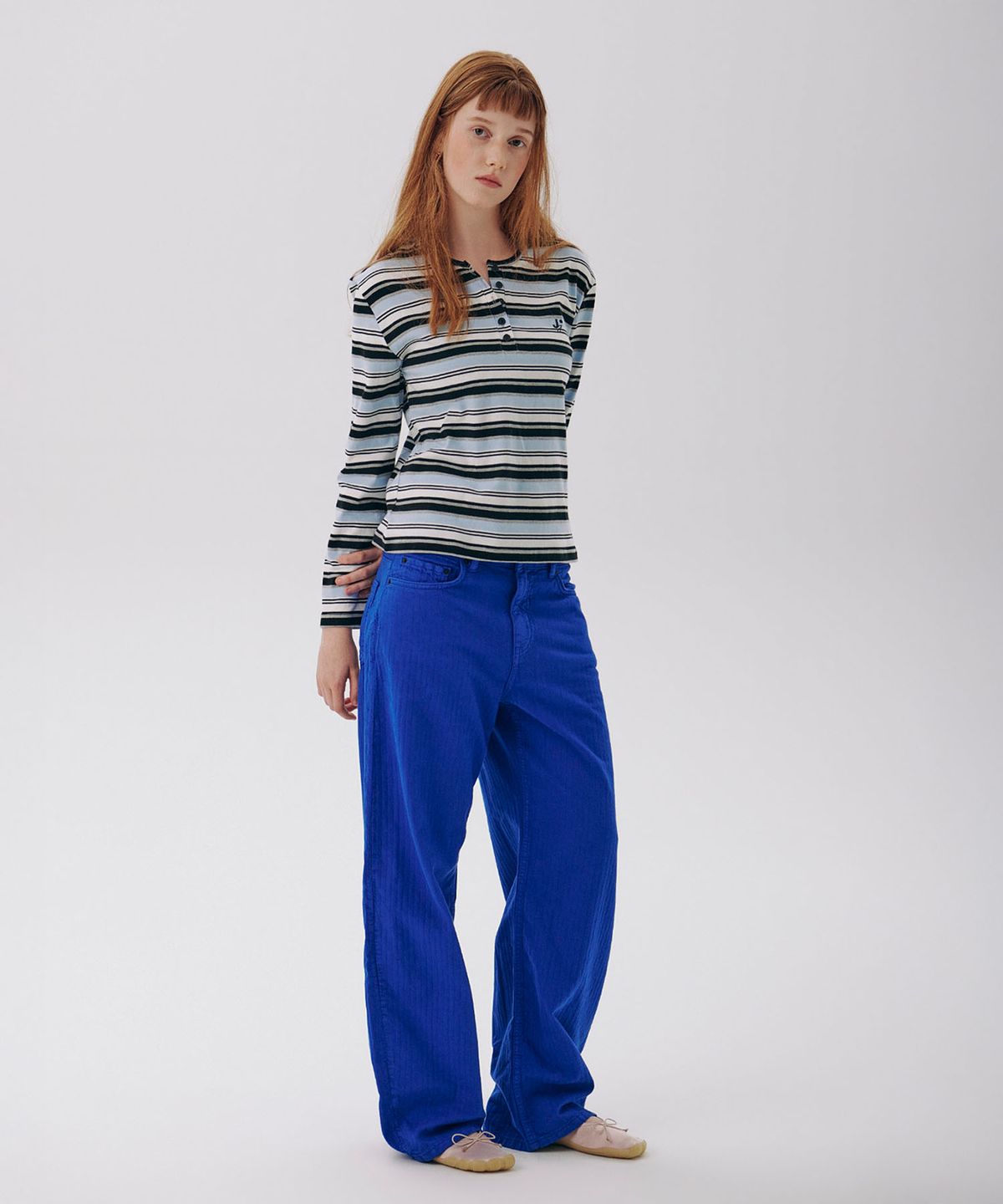 준준스페이스(JUNEJUNE SPACE) Stripe Henley Neck Tee_Sky Blue