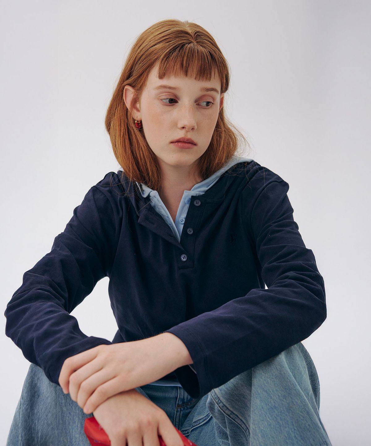 준준스페이스(JUNEJUNE SPACE) Hooded Henley Neck Tee_Navy