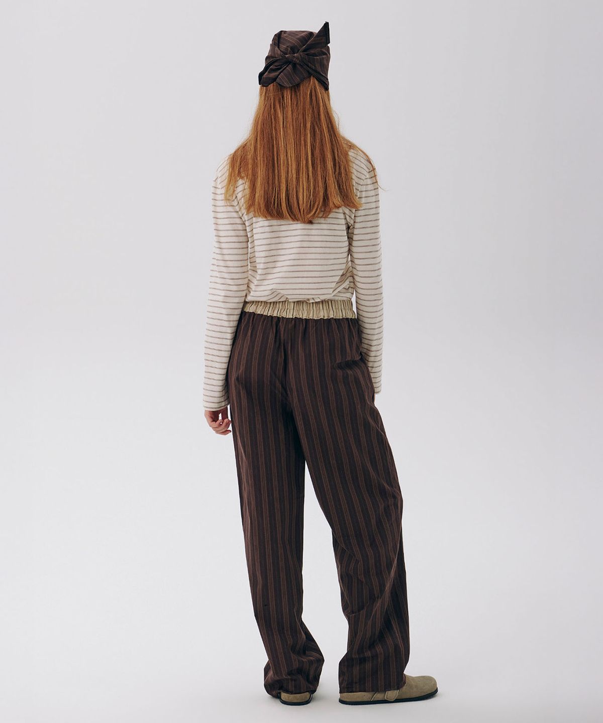 준준스페이스(JUNEJUNE SPACE) Stripe Wide Pants_Dark Brown