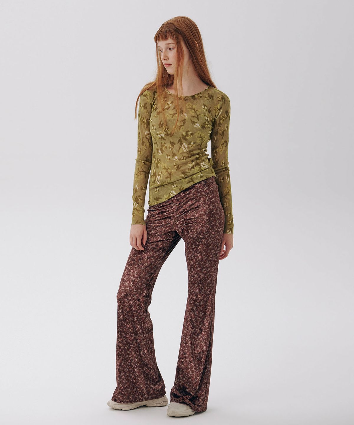 준준스페이스(JUNEJUNE SPACE) VOL17.Floral Bootcut Pants_Brown
