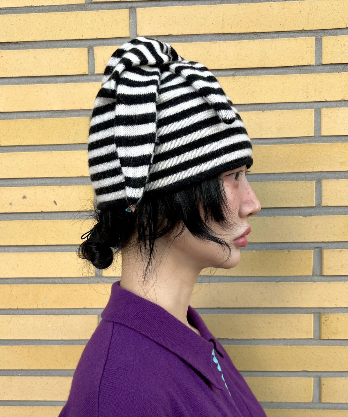 키코지(KIKOZY) Tie Loop Beanie_Black Stripe