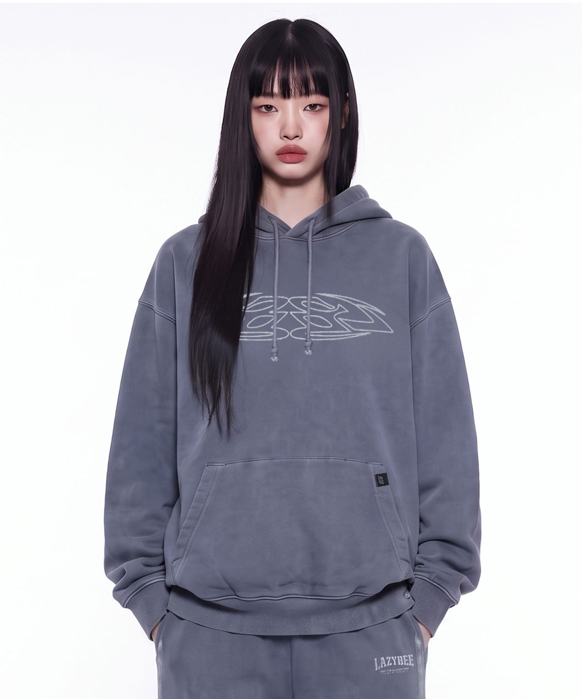 레이지비(LAZYBEE) 엘립스 오버핏 피그먼트 후드티 M 네이비