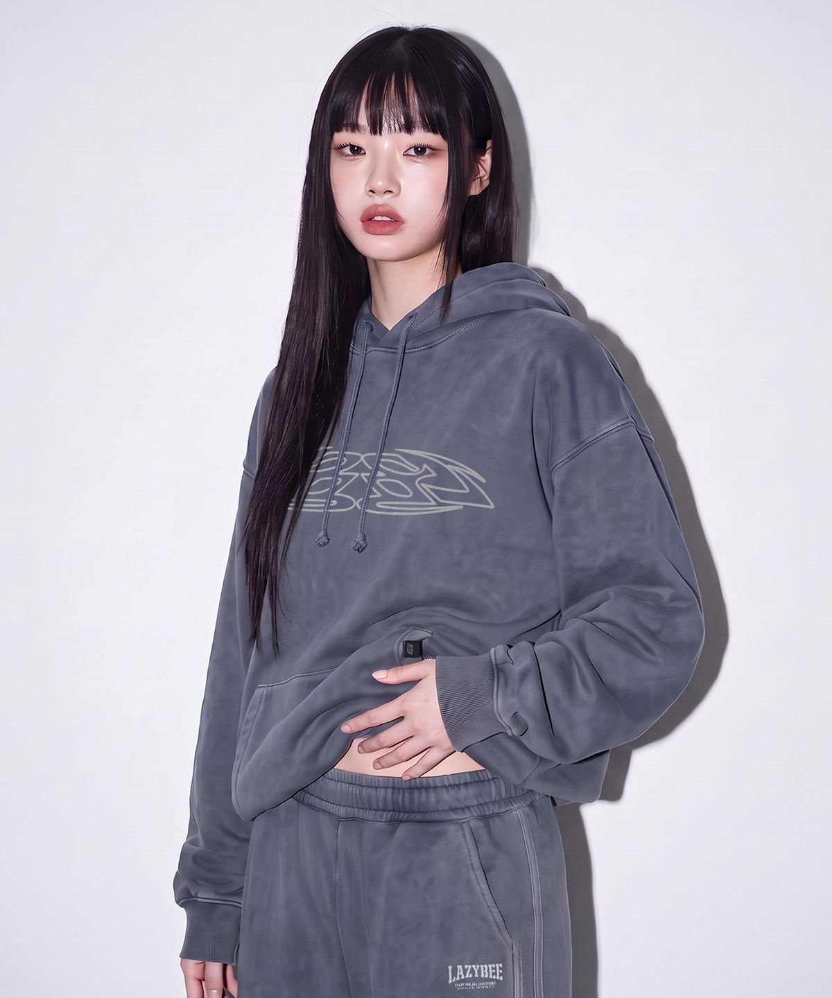레이지비(LAZYBEE) 엘립스 오버핏 피그먼트 후드티 M 네이비