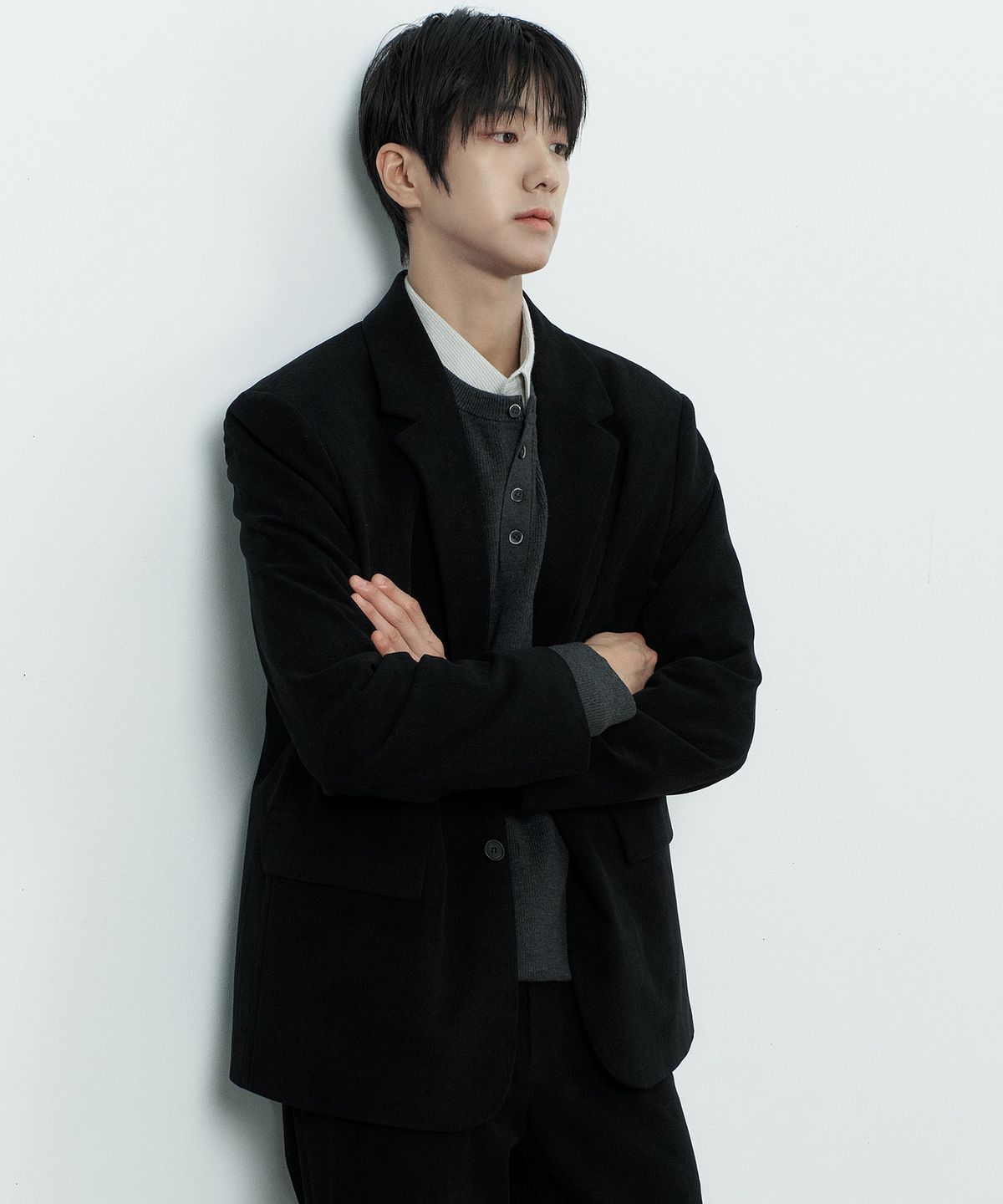 마인드브릿지(MINDBRIDGE) [SET][COUTURE]코듀로이 오버핏 싱글 자켓 셋업 블랙