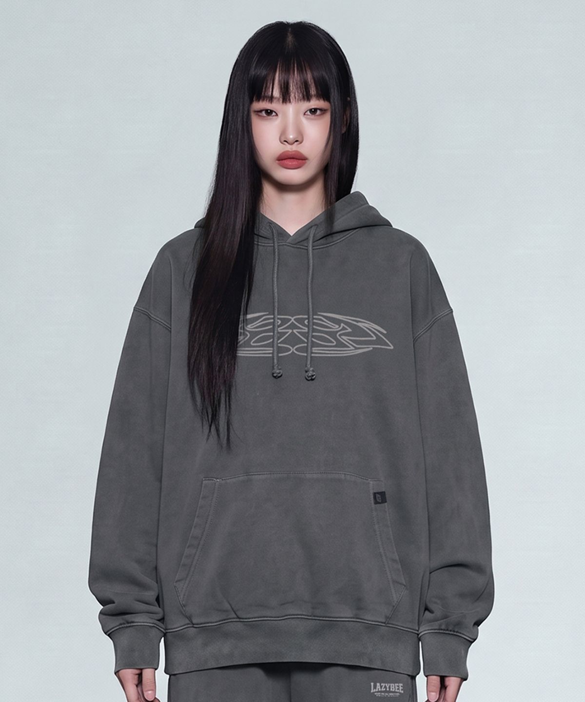 레이지비(LAZYBEE) 엘립스 오버핏 피그먼트 후드티 M 차콜