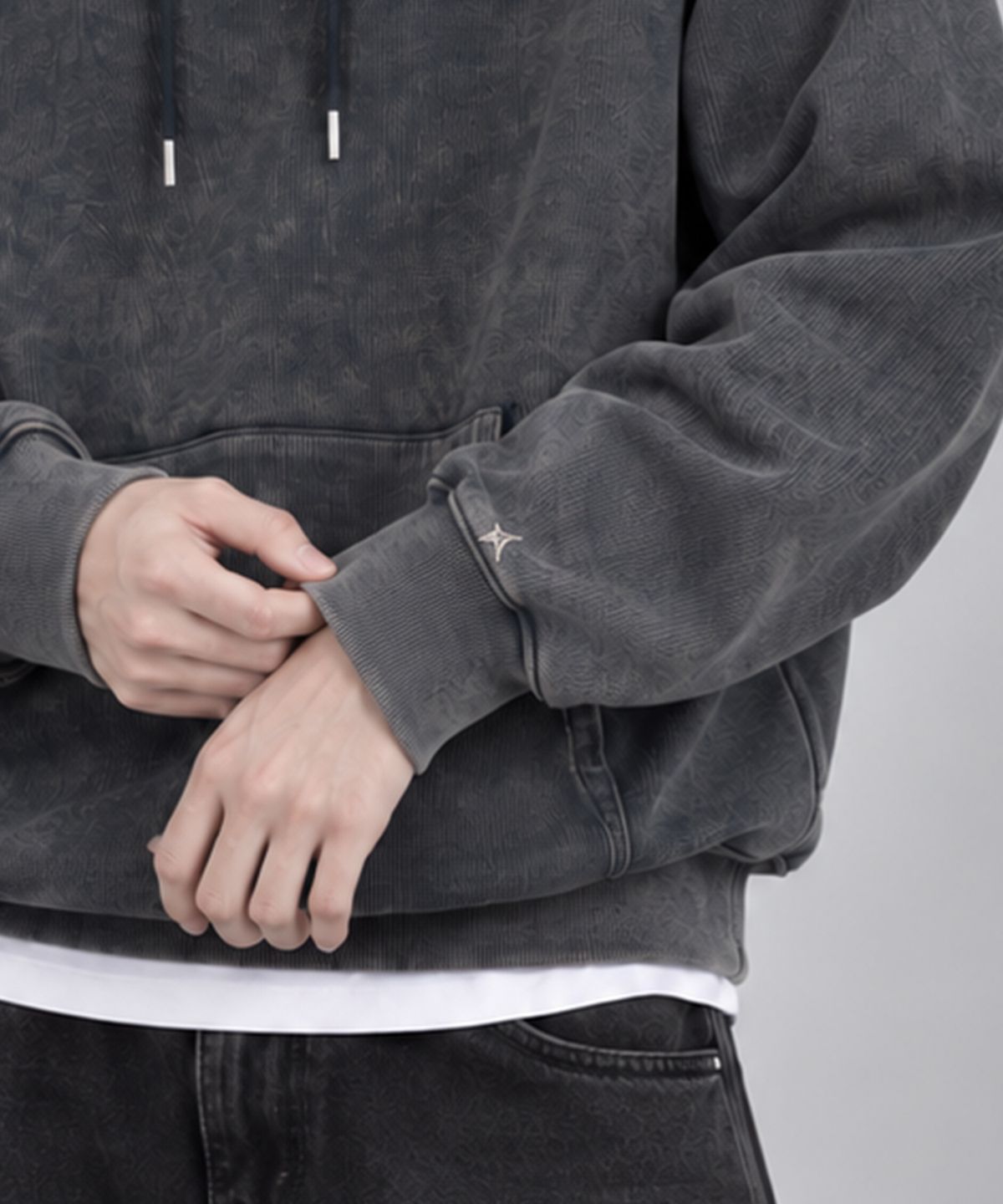 엘라모(LLAMO) 컴포트 쭈리 솔트워싱 오버핏 무지 후드티 네이비