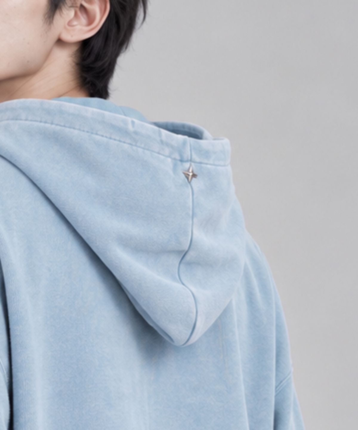 엘라모(LLAMO) 컴포트 쭈리 솔트워싱 오버핏 무지 후드티 블루