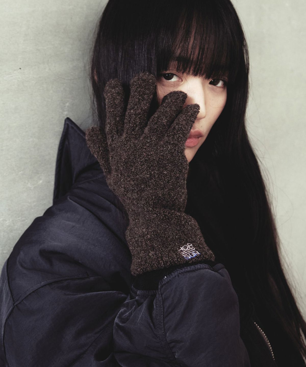 홀리선(HORLISUN) Bless Boucle Knit Rib Finger Gloves Multi Demitasse