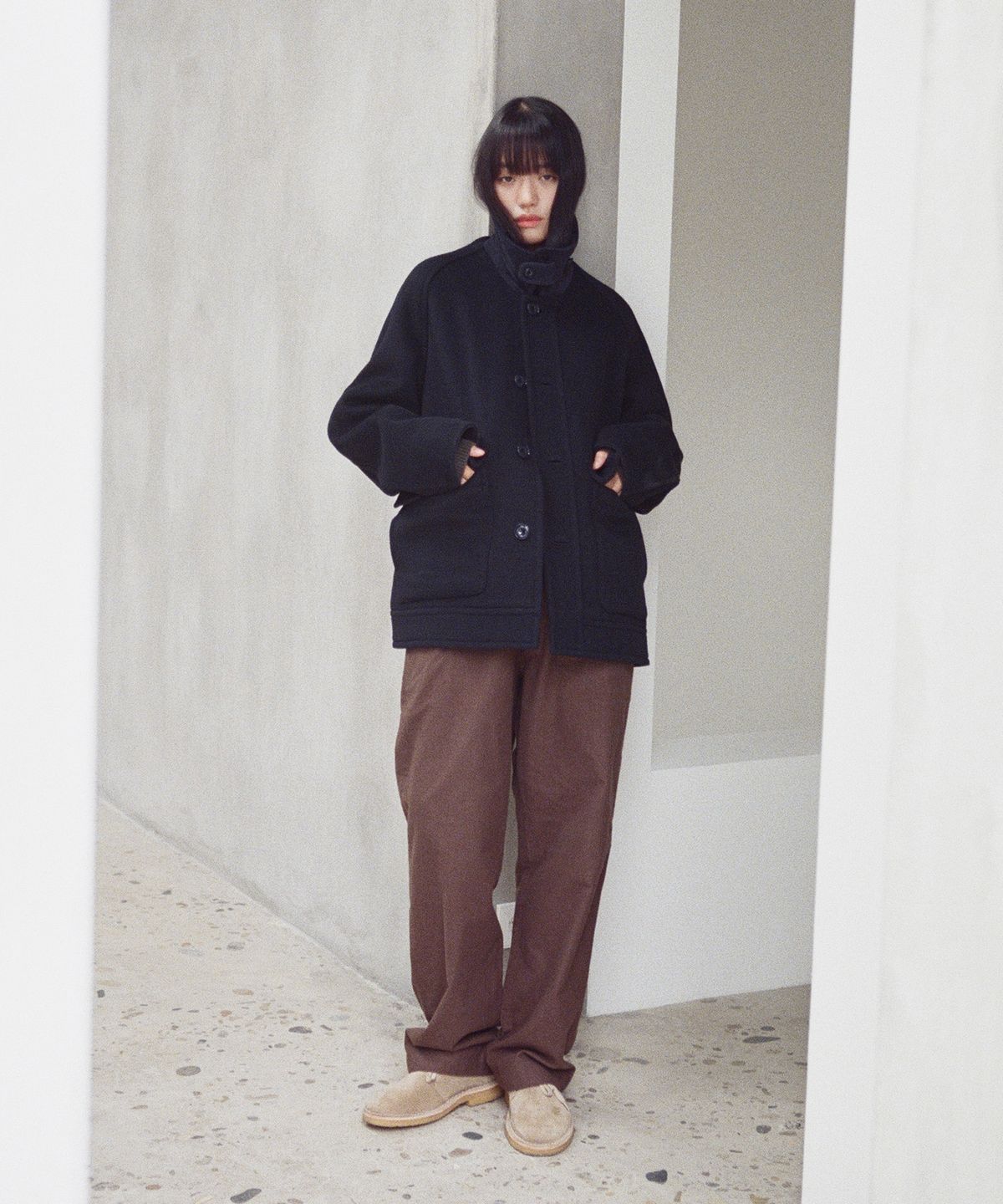 홀리선(HORLISUN) Maple Raglan Wool Short Coat Dark Navy