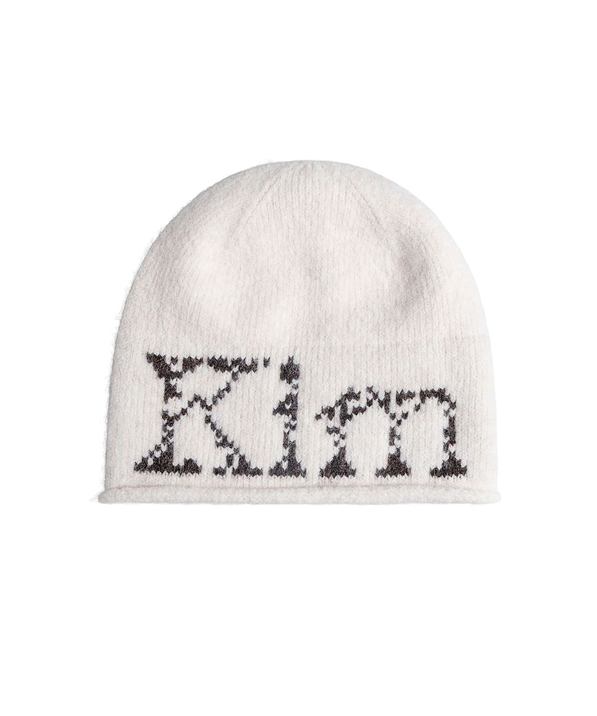 마뗑킴(MATIN KIM) BOUCLE CRACK LOGO BEANIE IN LIGHT BEIGE