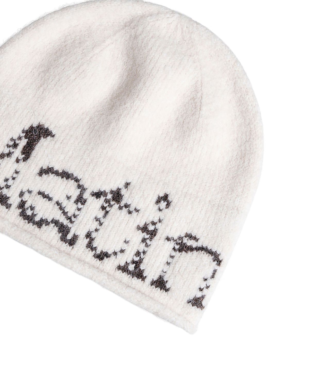 마뗑킴(MATIN KIM) BOUCLE CRACK LOGO BEANIE IN LIGHT BEIGE