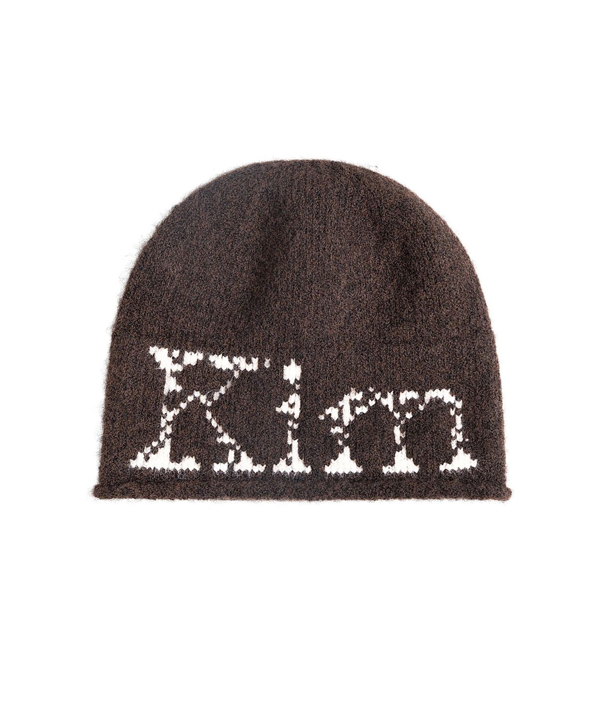 마뗑킴(MATIN KIM) BOUCLE CRACK LOGO BEANIE IN BROWN