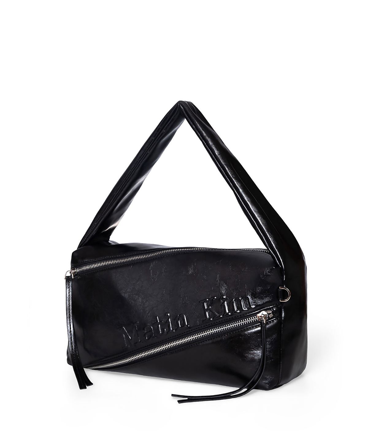 마뗑킴(MATIN KIM) PADDED DIAGONAL ZIPPER BAG IN BLACK