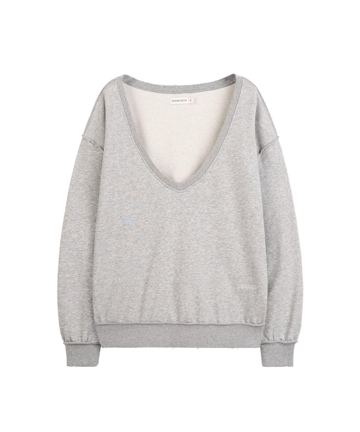 지제뮤지엄(ZIZEMUSEUM) DEEP V-NECK OVERSIZED SWEATSHIRT (MELANGE  GRAY)
