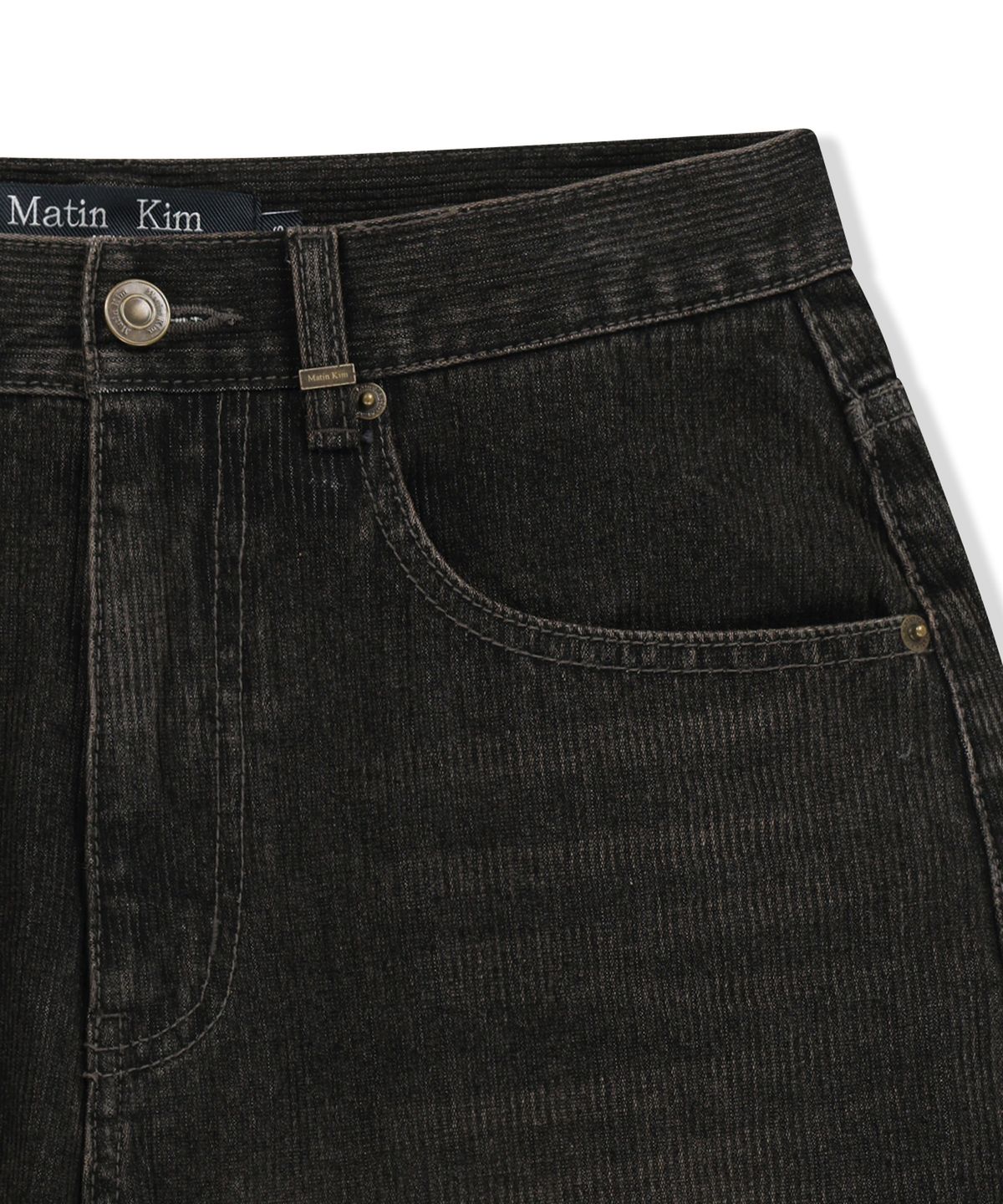 마뗑킴(MATIN KIM) WASHED RIB DENIM PANTS IN DARK GREY