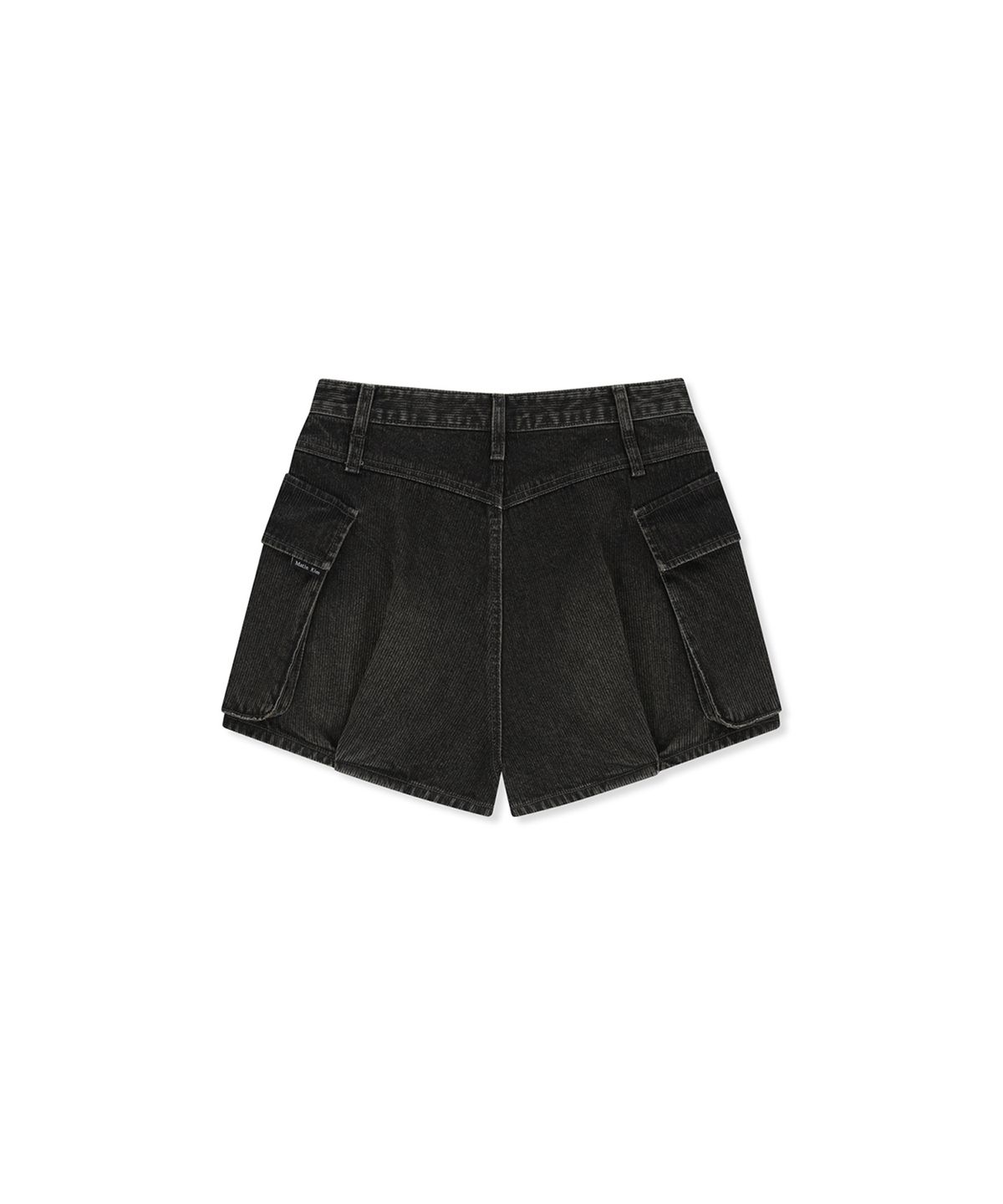 마뗑킴(MATIN KIM) WASHED RIB DENIM BALLOON SHORTS IN DARK GREY