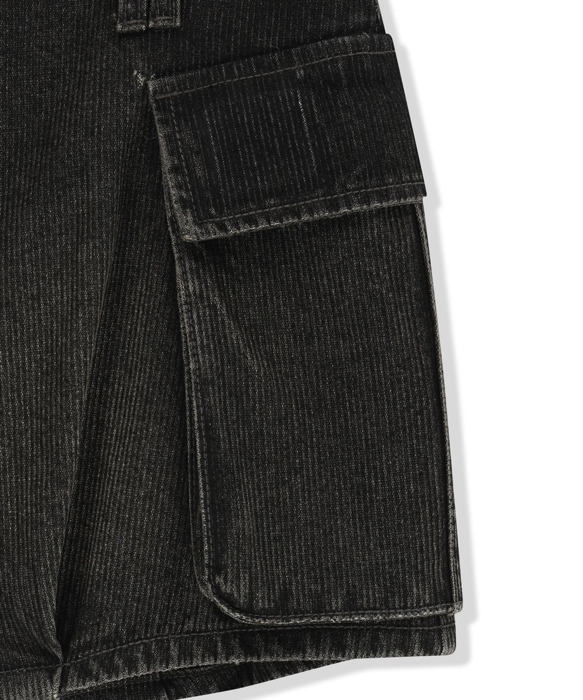 마뗑킴(MATIN KIM) WASHED RIB DENIM BALLOON SHORTS IN DARK GREY