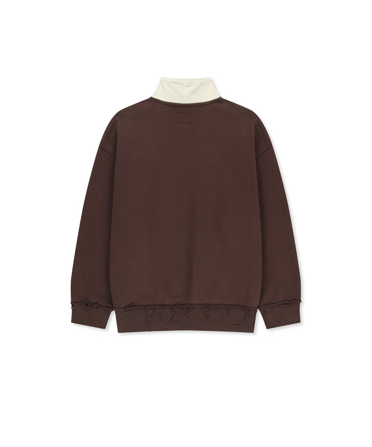 마뗑킴(MATIN KIM) APPLIQUE LOGO COLLAR QUARTER ZIP UP IN BROWN
