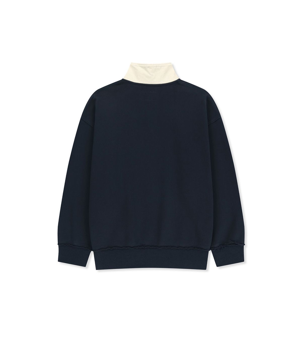 마뗑킴(MATIN KIM) APPLIQUE LOGO COLLAR QUARTER ZIP UP IN NAVY