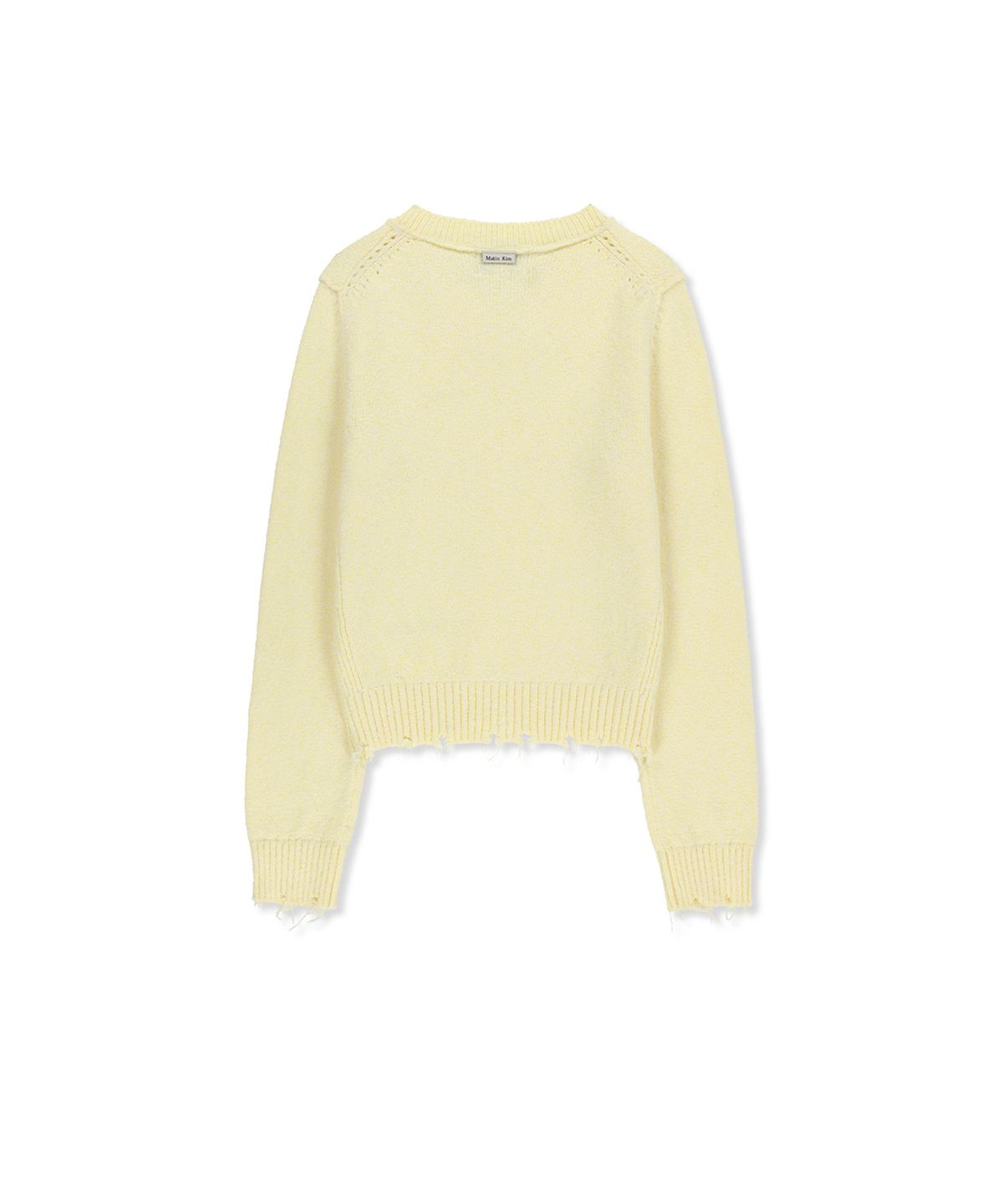 마뗑킴(MATIN KIM) DISTRESSED HEM V NECK KNIT PULLOVER IN LIGHT YELLOW