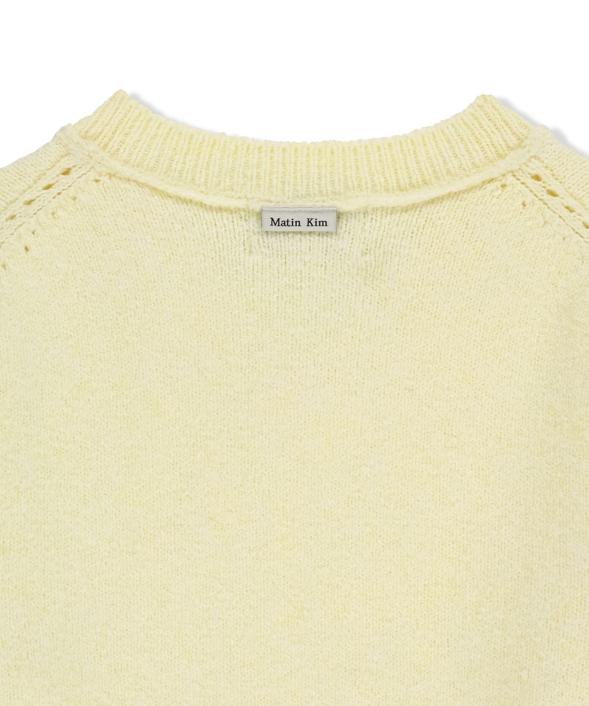 마뗑킴(MATIN KIM) DISTRESSED HEM V NECK KNIT PULLOVER IN LIGHT YELLOW