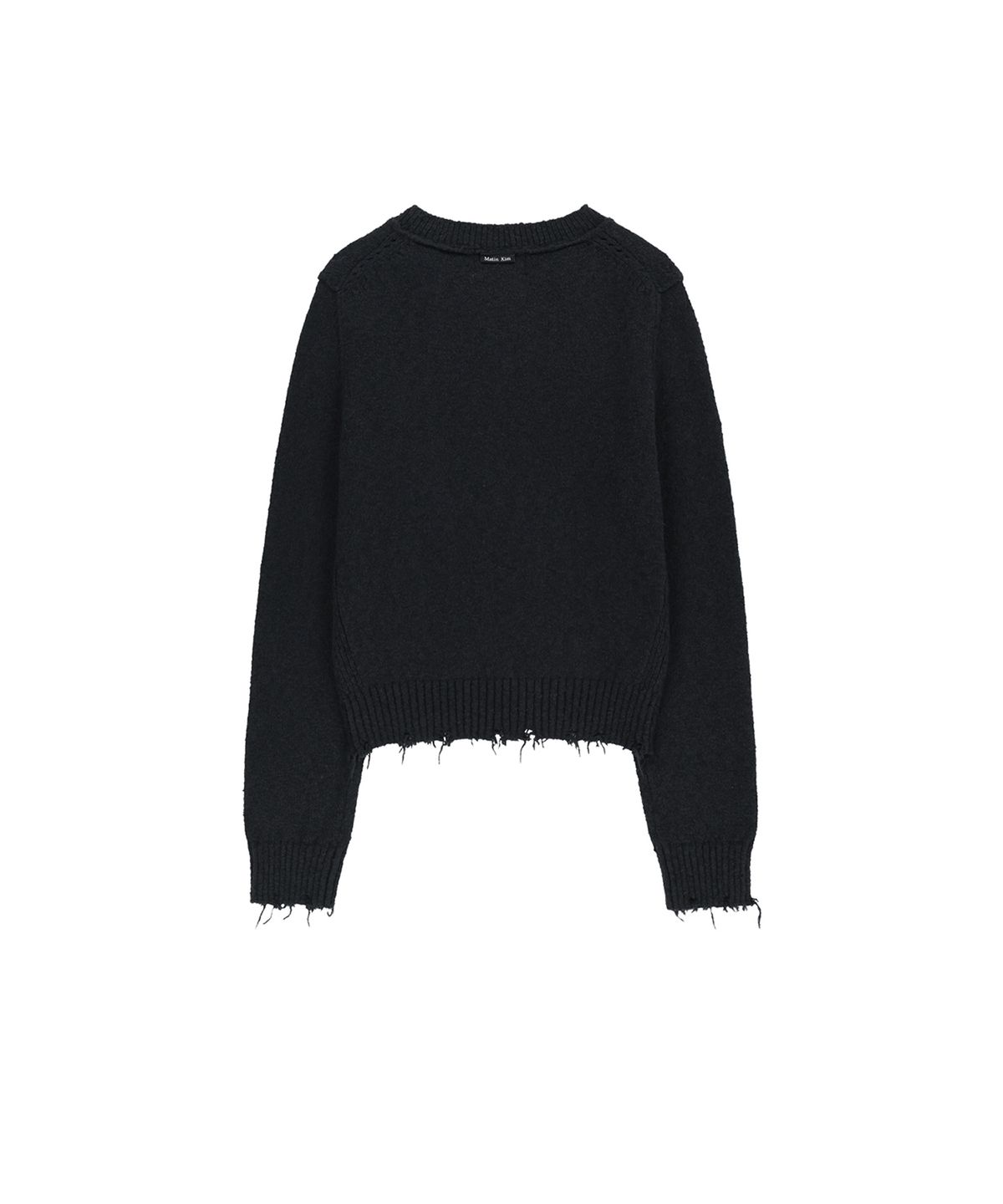 마뗑킴(MATIN KIM) DISTRESSED HEM V NECK KNIT PULLOVER IN DARK NAVY