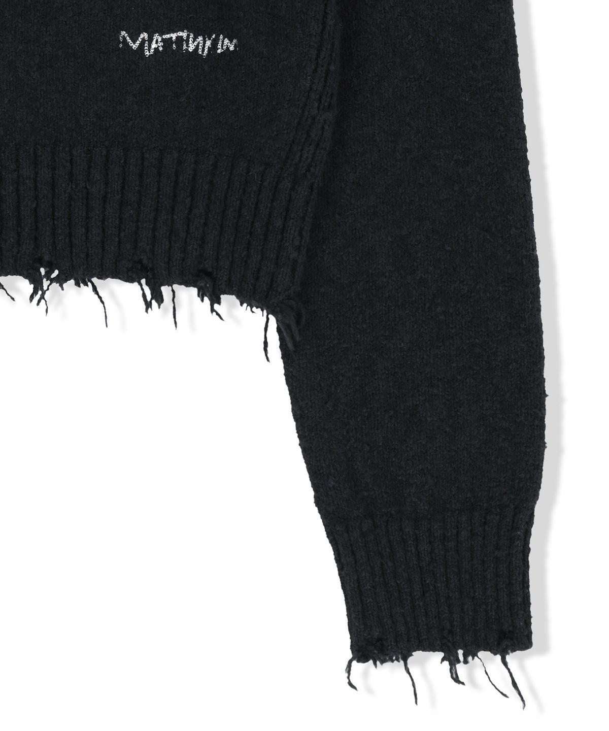 마뗑킴(MATIN KIM) DISTRESSED HEM V NECK KNIT PULLOVER IN DARK NAVY