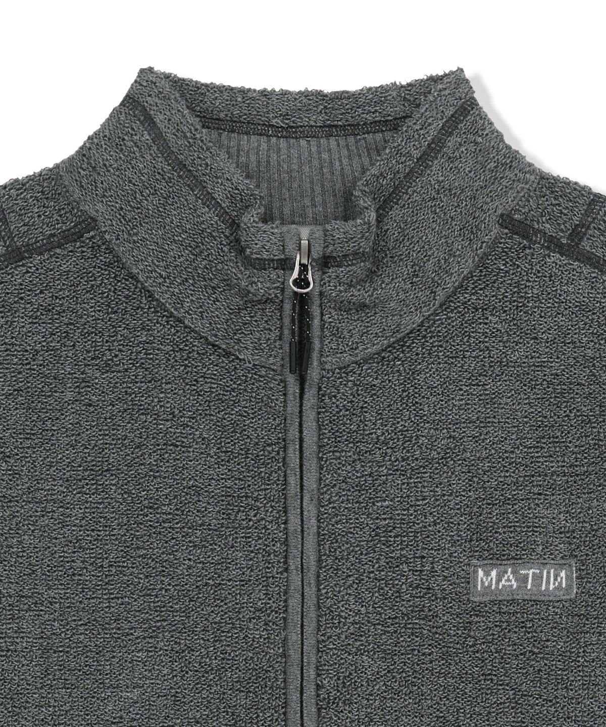 마뗑킴(MATIN KIM) BOUCLE TEXTURE KNIT ZIP UP IN GREY