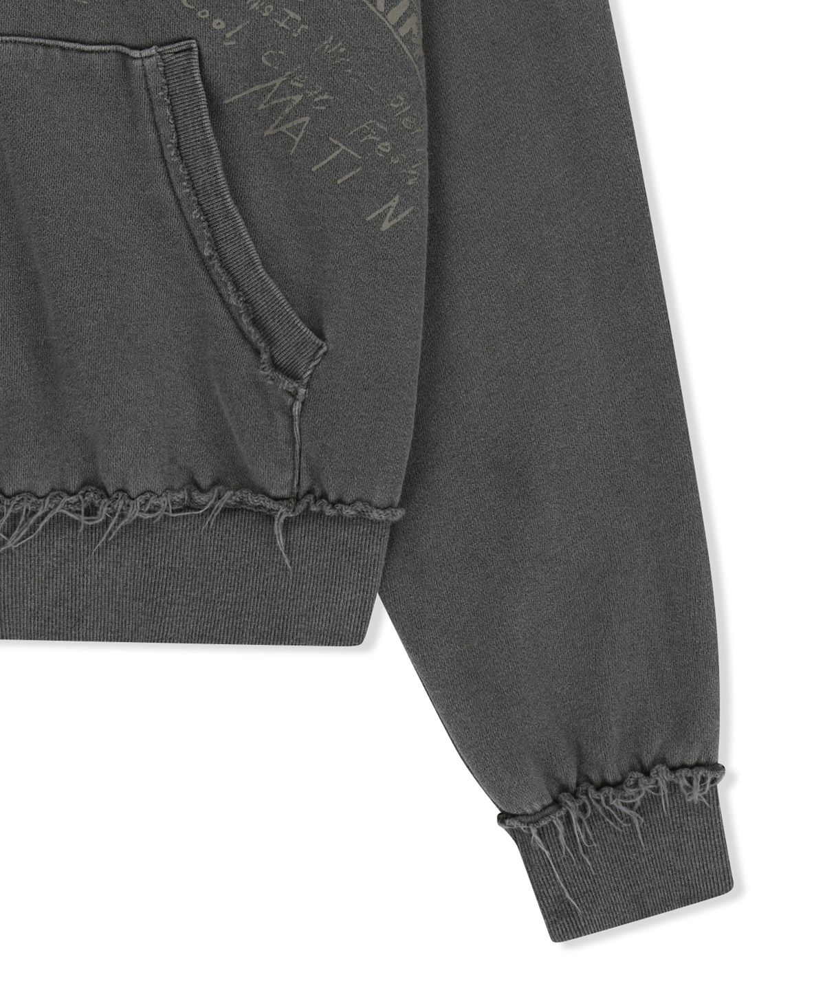 마뗑킴(MATIN KIM) VINTAGE GRAFFITI FUR-TRIM HOODY ZIP UP IN CHARCOAL