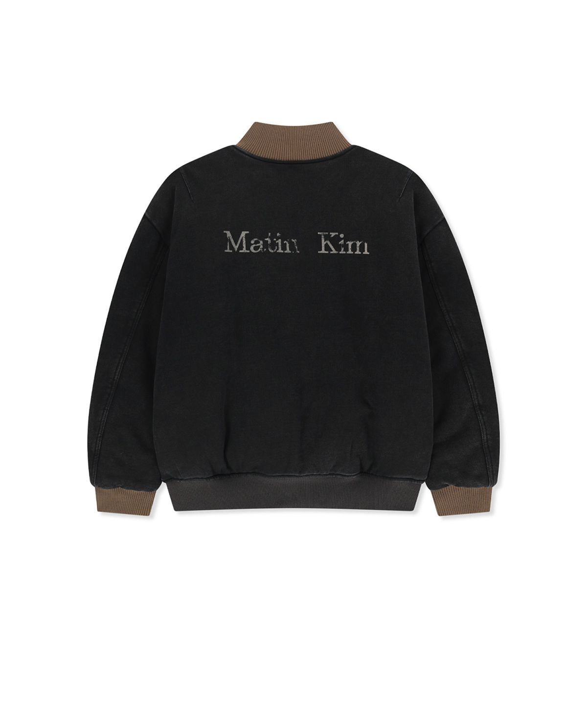 마뗑킴(MATIN KIM) CONTRAST RIB BACK LOGO TERRY BOMBER IN CHARCOAL