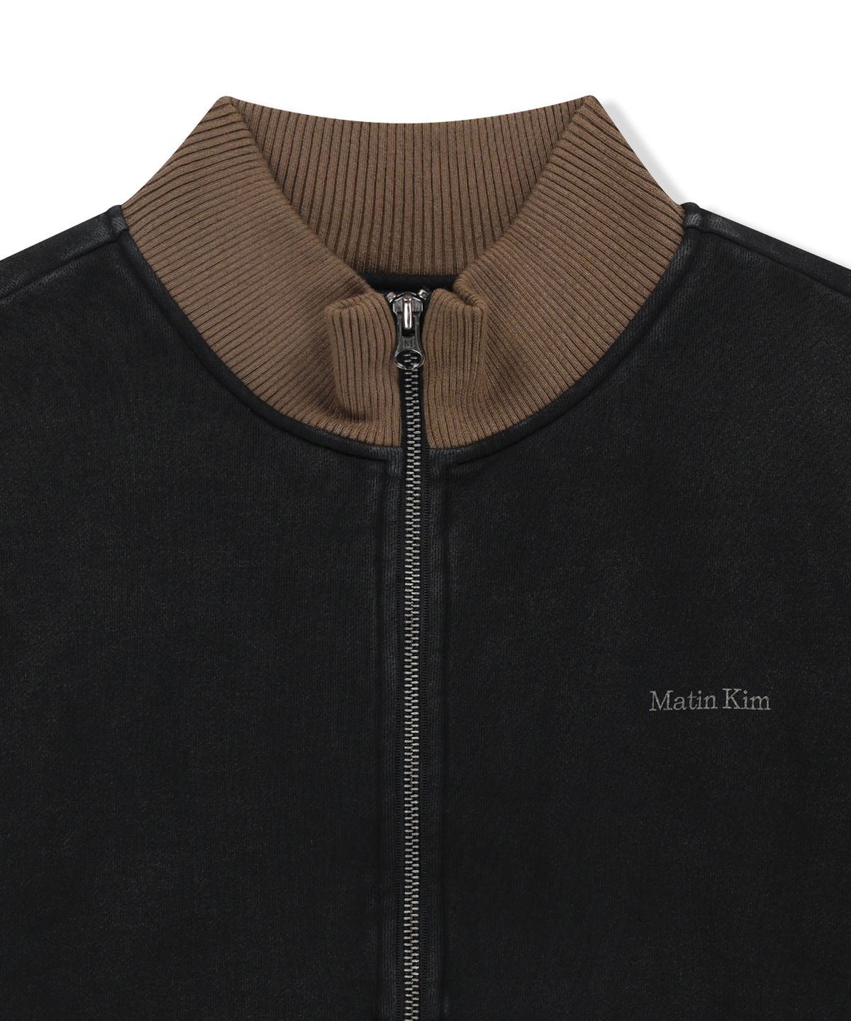마뗑킴(MATIN KIM) CONTRAST RIB BACK LOGO TERRY BOMBER IN CHARCOAL