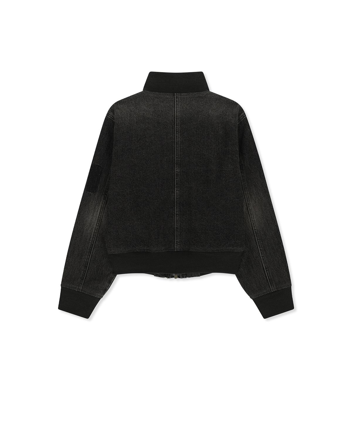 마뗑킴(MATIN KIM) WASHED RIB DENIM BLOUSON JUMPER IN DARK GREY
