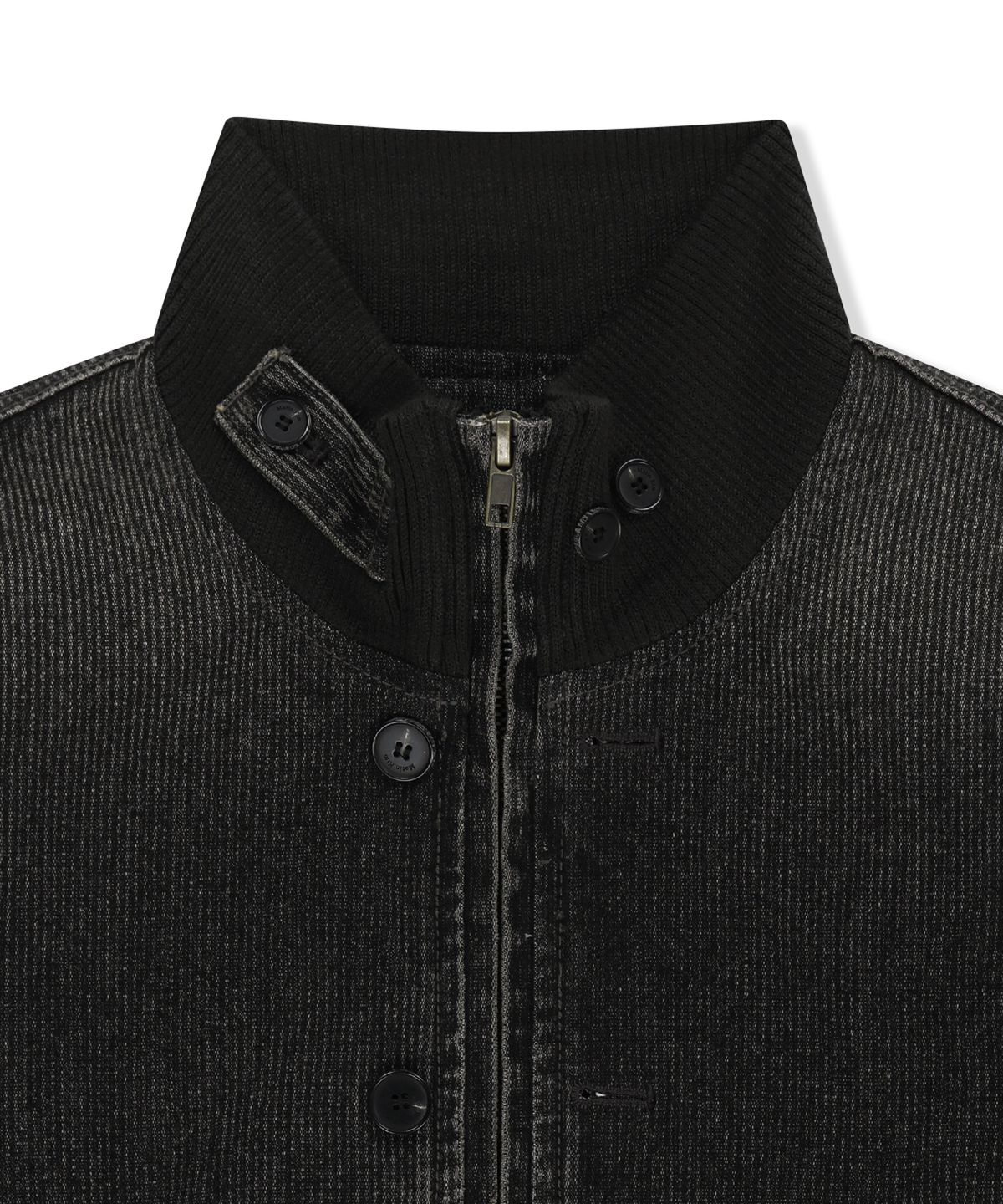 마뗑킴(MATIN KIM) WASHED RIB DENIM BLOUSON JUMPER IN DARK GREY