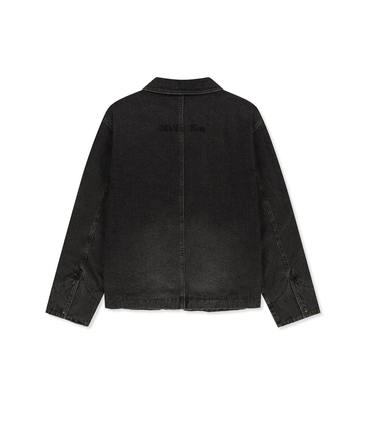 마뗑킴(MATIN KIM) WASHED RIB DENIM ZIP UP JUMPER FOR MEN IN DARK GREY